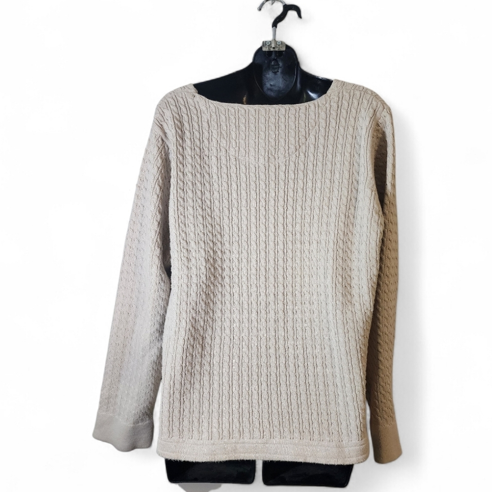 Talbots Cable Knit Cream Button Cuff Sweater Xl - image 2